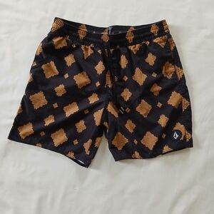 Volcom Black and Tan Geometric Board Shorts